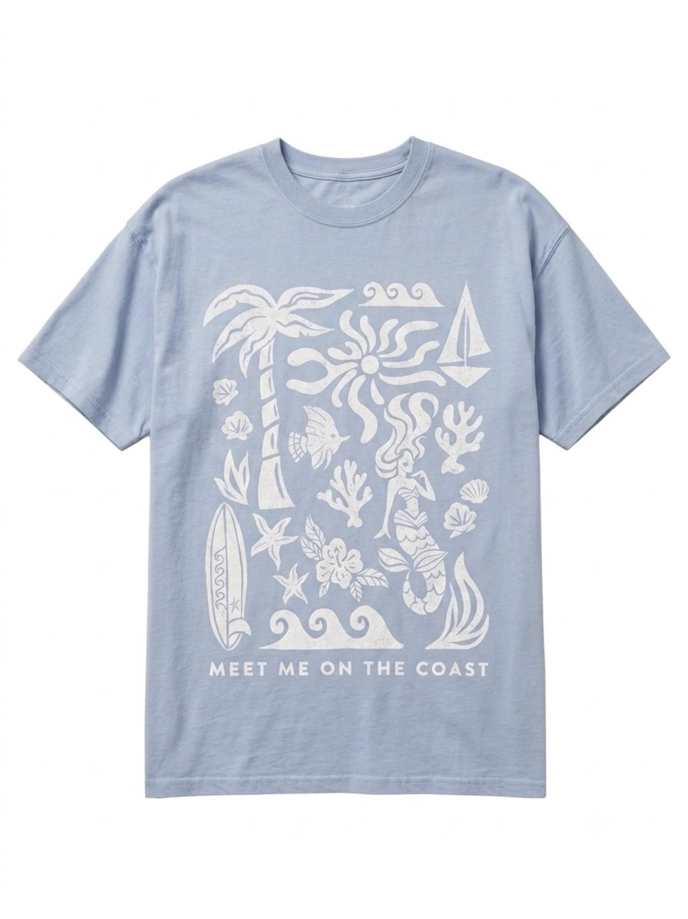 NWOT Coastal Oversized Blue 100% Cotton Lightweight Graphic Short-Sleeve T-Shirt